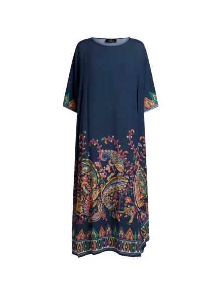 Rochie Etro de mătase cu imagine cu model paisley albastru