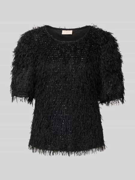 Sweter z frędzlami i okrągłym dekoltem model ‘MARLIN’ Free/quent czarny