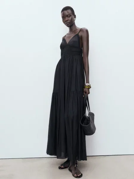 Сукня максі MANGO модал/поліестер чорний