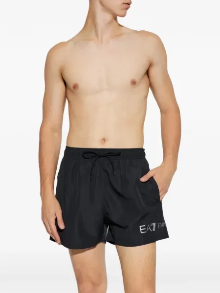 Долнища на бански Ea7 Emporio Armani с принт с връзки черно