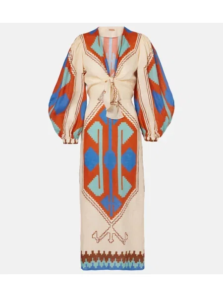 Lanena midi obleka Johanna Ortiz s potiskom