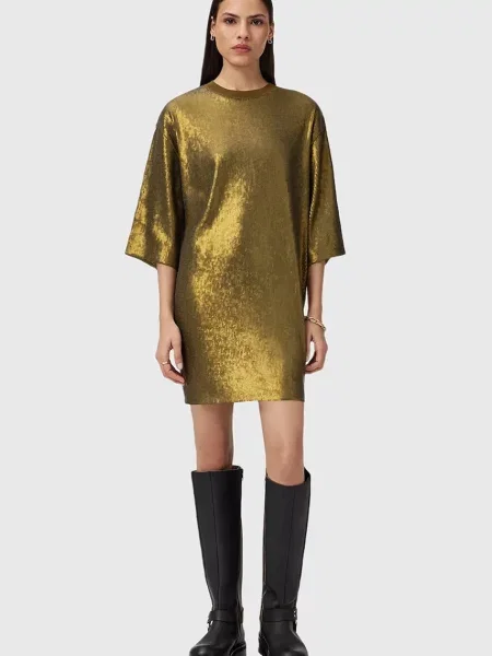 Костюмное платье мини Allsaints серебряное