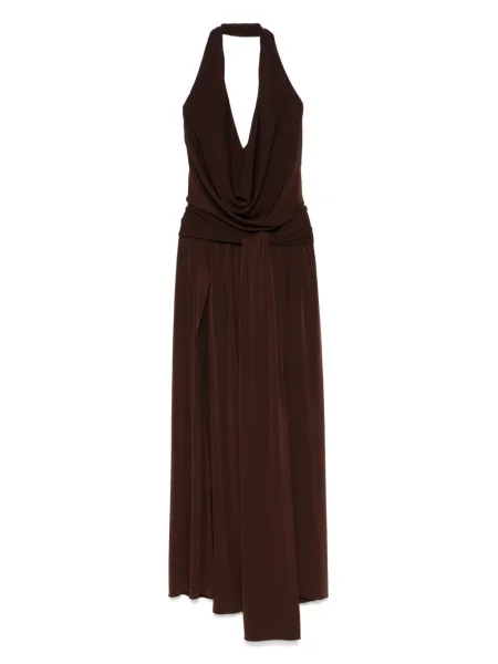 Rochie Nissa cu gât halter de costum maro