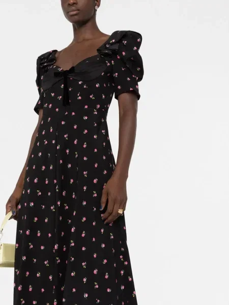 Květinové midi šaty Alessandra Rich s potiskem černé