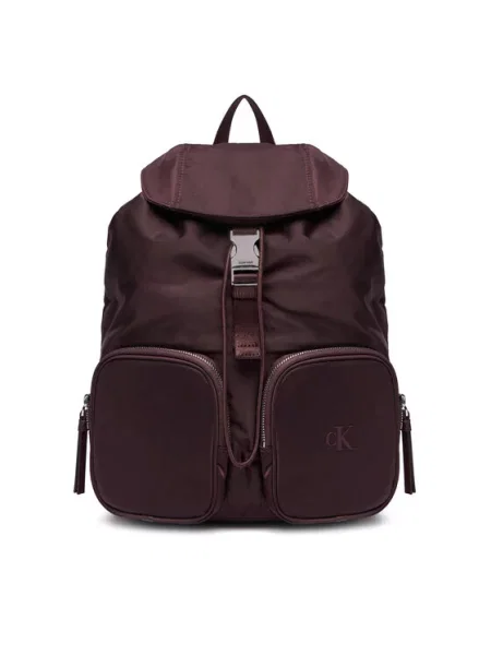 Calvin Klein Ruksak Pocket Nylon Flap Backpack Tamnocrvena smeđa
