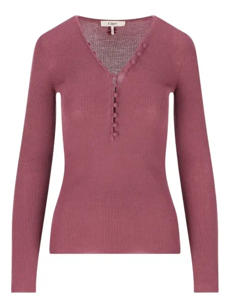 Pulover Chloé cu guler henley roz