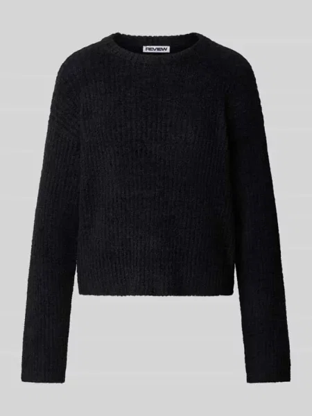 Sweter dzianinowy w kroju relaxed fit z elastycznymi wykończeniami Review czarny