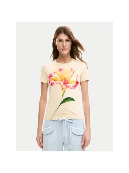 Desigual T-shirt Estocolmo Bež Regular Fit bijela