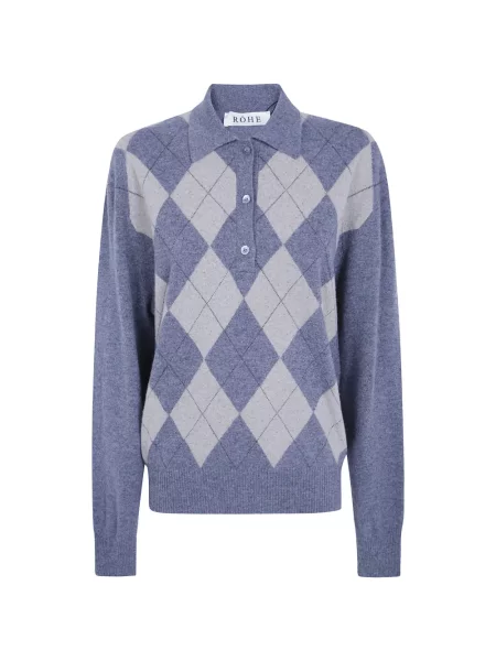 Pulover Róhe de lână cu model argyle albastru