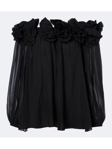 Top Carolina Herrera de mătase cu model floral cu aplicații negru