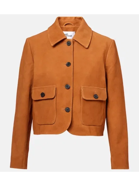 Geacă Self-portrait din piele de căprioară maro