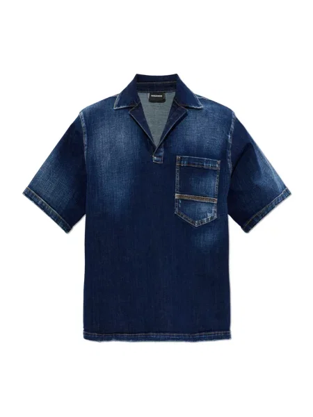 Koszula Dsquared2 z dekoltem w serek niebieska