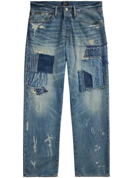 Prošívaná lněná květinová džínová bunda Polo Ralph Lauren modrá