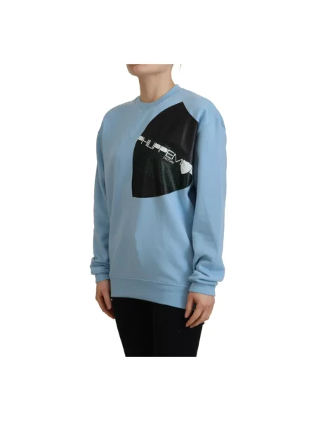 Bluza Philippe Model elegancka z długim rękawem z nadrukiem niebieska