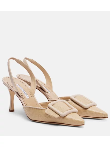 Pantofi cu toc Manolo Blahnik din piele slingback bej
