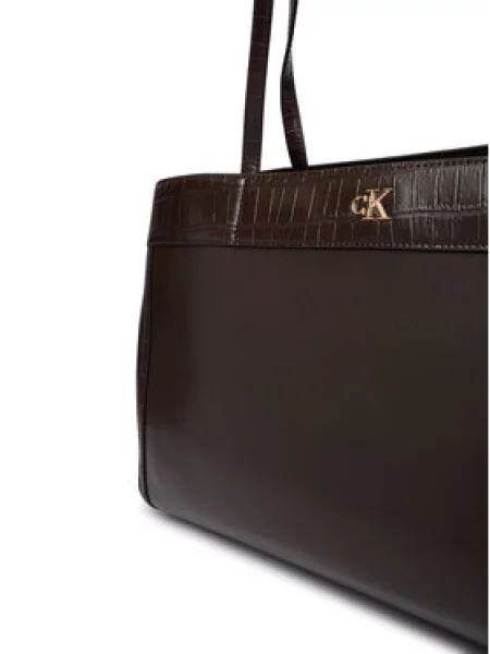Torbica Calvin Klein Ck Croc Snap Large Tote Tamno smeđa