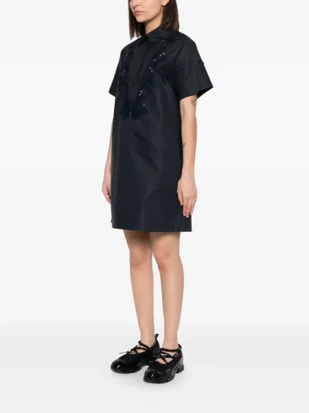 Rochie mini Moncler cu broderie în linie A albastru
