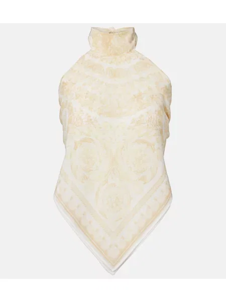 Top Versace cu imagine cu gât halter auriu