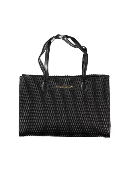 Lniana shopperka Valentino z nadrukiem pikowana czarna