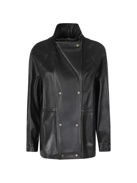 Geanta de piele Semicouture cu două rânduri de nasturi negru