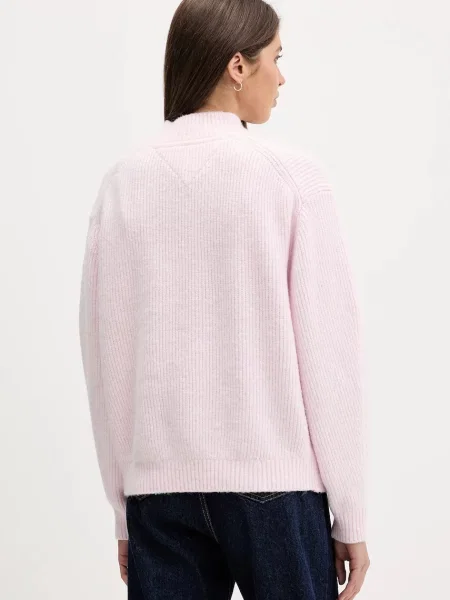 Tommy Jeans pulover din amestec de lână cu turtleneck roz