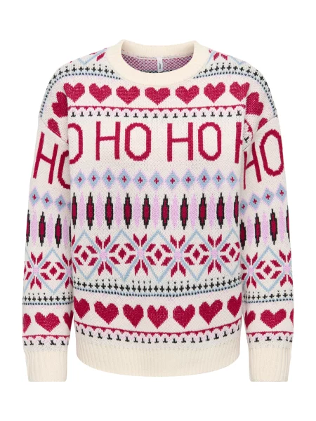 ONLY Svetr ONLXmas HO krémová / světlemodrá / červená černá