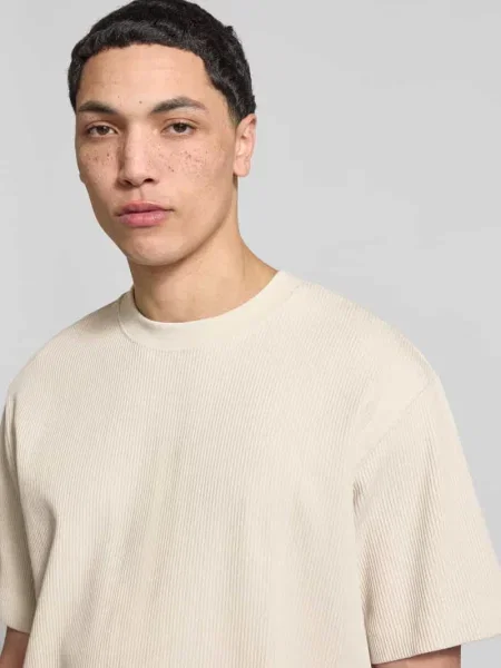 T-shirt o prążkowanej strukturze model HARRISON' Jack & Jones beżowa