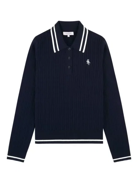 Polo Sporty & Rich cu dungi tricotate albastru