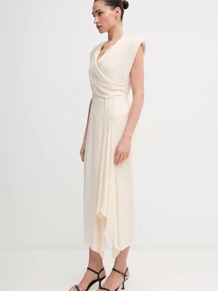 Sandro Ferrone sukienka midi rozkloszowana beżowy