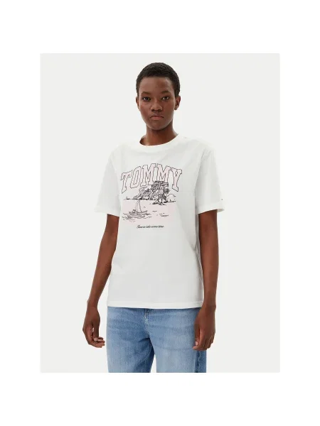 Tommy Jeans Póló Tonal Tropics Ekru Relaxed Fit