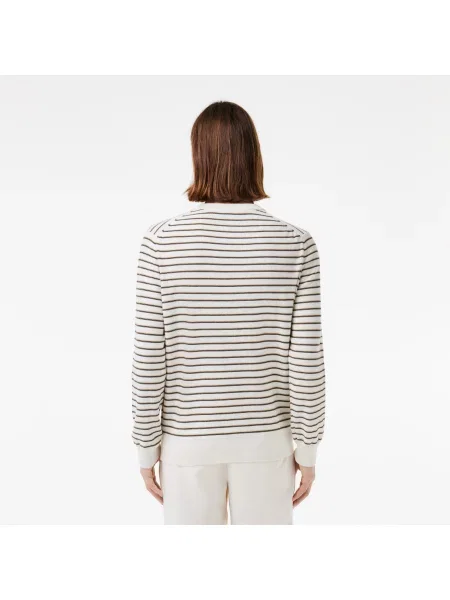 Lacoste Sweter Z Okrągłym Dekoltem I Bawełnianą Naszywką W Paski