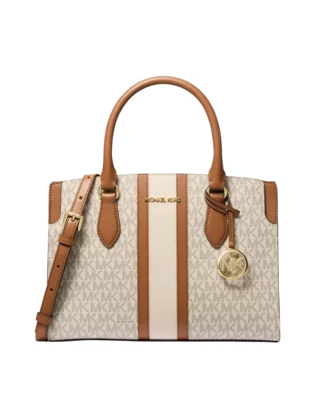 Listonoszka Michael Kors w paski z autografem beżowa