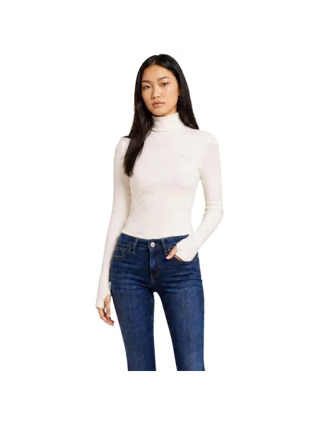 Tricou Guess cu guler înalt alb