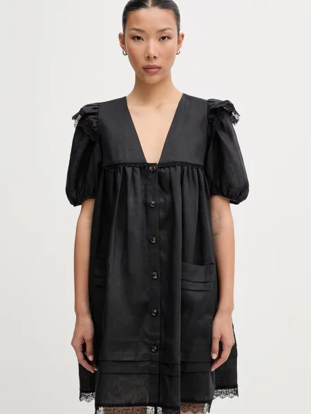 GANNI rochie babydoll simplă din in