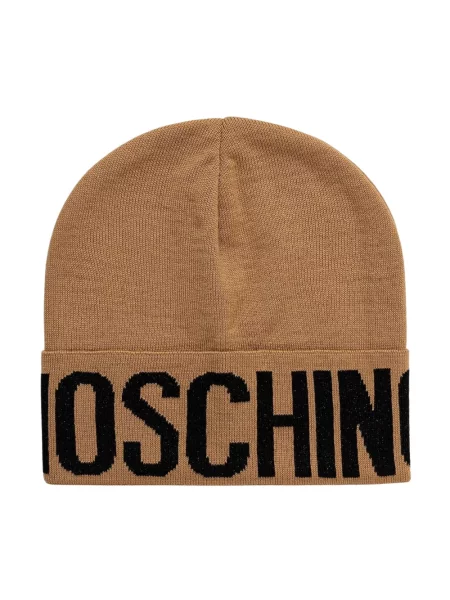 Moschino czapka z wełną beżowy brązowa