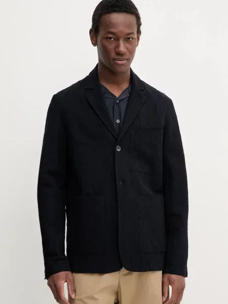 Suknjič s primesjo lanu BARENA VENEZIA Camicia Mola mornarsko modra