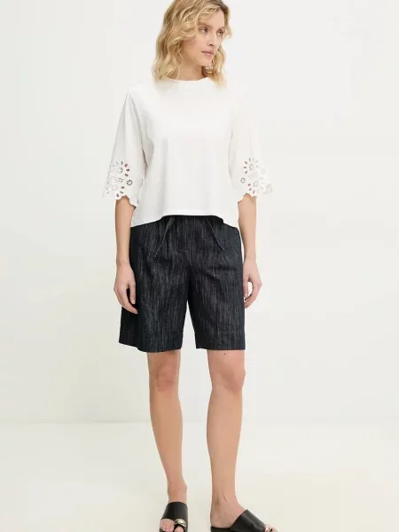 Answear Lab szorty jeansowe gładkie high waist granatowy