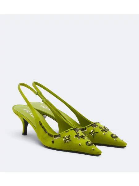 Pantofi cu toc Prada din satin slingback verde