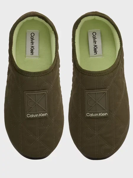 Стеганые тапочки Calvin Klein оливковые