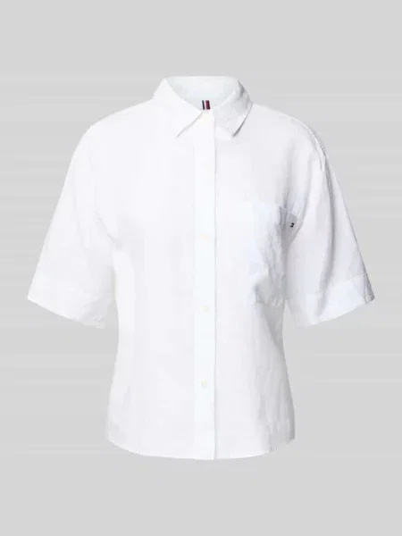 Tommy Hilfiger koszula lniana beżowy relaxed z kołnierzykiem klasycznym biała