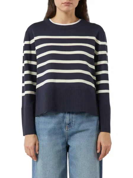 Sweter z dzianiny z prążkowanymi wykończeniami biały