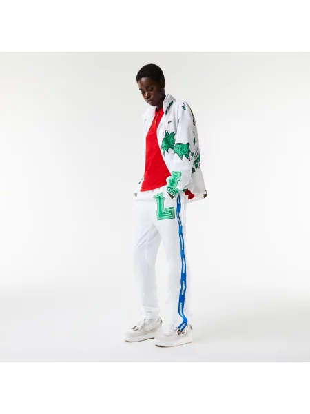 Lacoste Spodnie Dresowe Holiday Unisex Z Nadrukiem Regular Fit białe