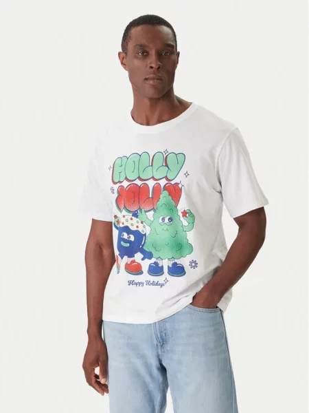 Jack & Jones Футболка Holiday Cartoon Relaxed Fit білий