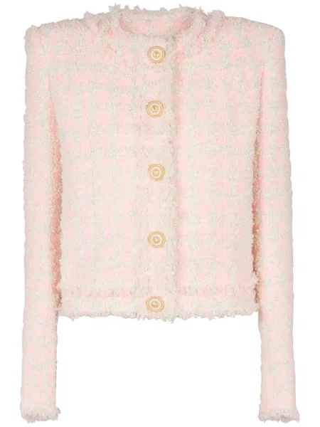 Geacă Balmain din tweed roz