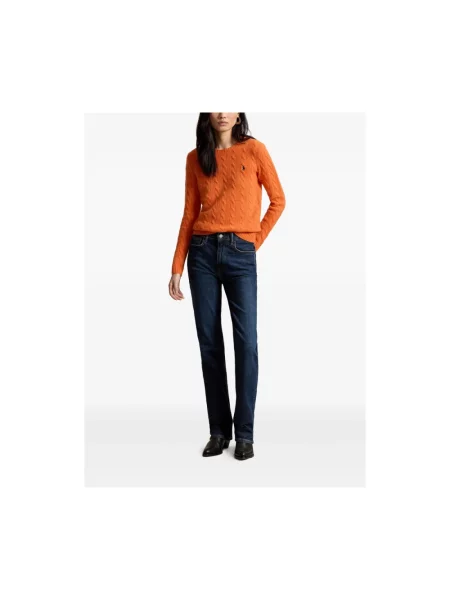 Sweter Ralph Lauren wełniany z długim rękawem pomarańczowy