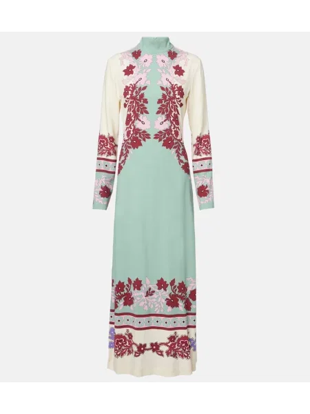 Rochie maxi La Doublej din satin cu model floral de costum verde