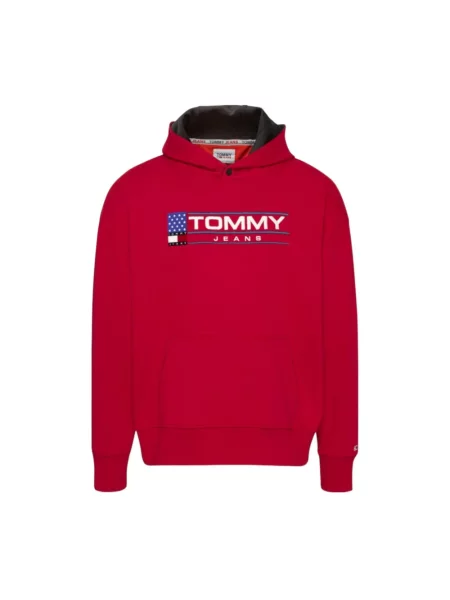 Bluza z kapturem Tommy Jeans z kapturem czerwona