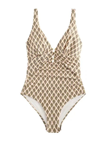 Next Costum de baie întreg / crem / albastru marin / oliv bej