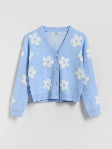 Reserved Cardigan cu model din albastru-pal albastru