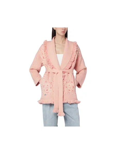 Lniany kardigan Alanui różowy